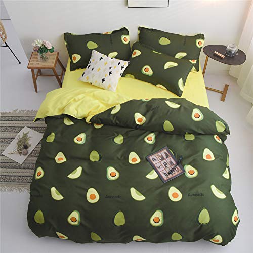 Fansu Juego de Ropa de Cama 4 Piezas, Microfibra Funda de Edredón Sábana Funda de Almohada Cremallera Diseño Funda de Almohada Conjunto De Edredón Hoja Plana (150x200cm,Aguacate)