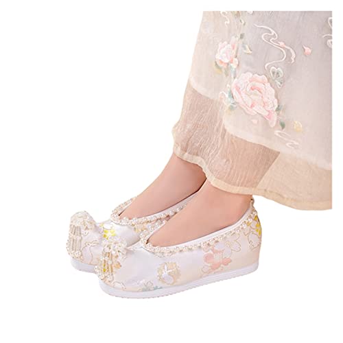 FENGKING Zapatos Bordados Viejos Zapatos De Tela De Beijing Deslizamiento For Mujeres Estilo Casual Antiguo Jane Hanfu Dance Mary Zapato (Color : A, Size : 41 EU)