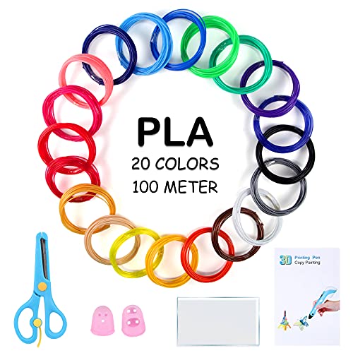 Filamento PLA para Lápiz 3D,3D Pluma Filamento 20 Colores 1.75MM PLA,Total 100M/330 Pies Filamento PLA for 3D Printer