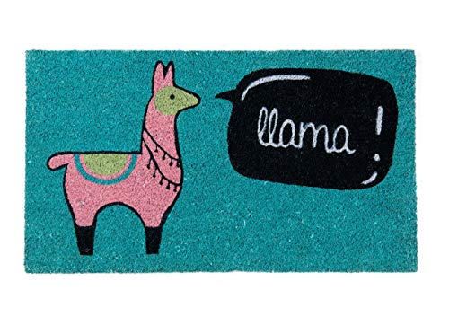 Fisura – Felpudo Original “Llama” de Coco con Base Antideslizante de PVC. Felpudo Entrada casa. Pintado a Mano. Medidas:70 cm x 40 cm. Colores : Azul