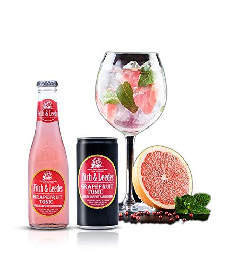 Fitch & Leedes - Tónico de pomelo rosa (4 x 200 ml) de Sudáfrica, gran compañero para ginebra [especiado, chispeante, elegante] (latas desechables, precio incl. 1,00 € / 4 x 0,25 € DPG desechables)