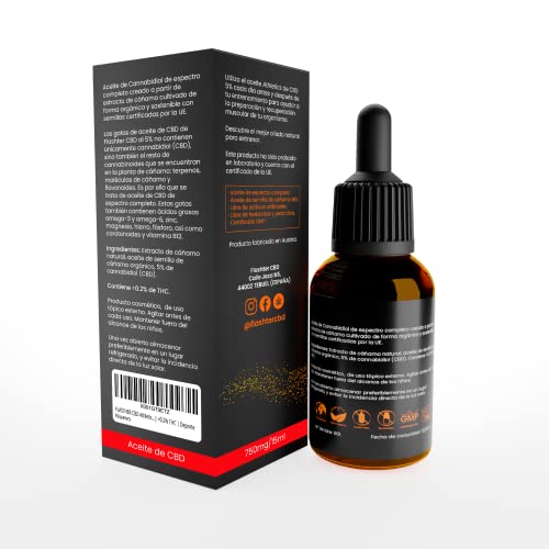 FLASTHER CBD Athletics | ACEITE 15ML 5% | Masajeador | Bio Oil | Colágeno | Extracto de Cáñamo | Full Spectrum | Gotas | liquid | 100% Natural | <0.2% THC | Deportes