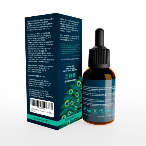 FLASTHER CBD Real Experience | ACEITE 15ML 5% | Masajeador | Bio Oil | Colágeno | Extracto de Cáñamo | Full Spectrum | Gotas | liquid | 100% Natural | < 0.2% THC