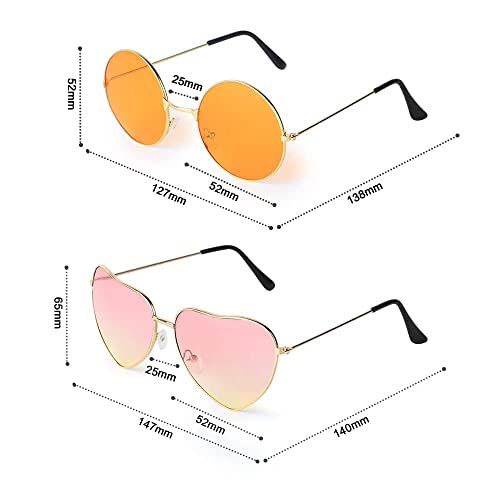 flintronic Hippie Gafas de sol , 3 Gafas en Forma de Corazón y 3 Gafas Redondas, Gafas de Sol Transparentes de Color Caramelo para Fiestas de Cumpleaños, Halloween, Aptas para Adultos y Niños.