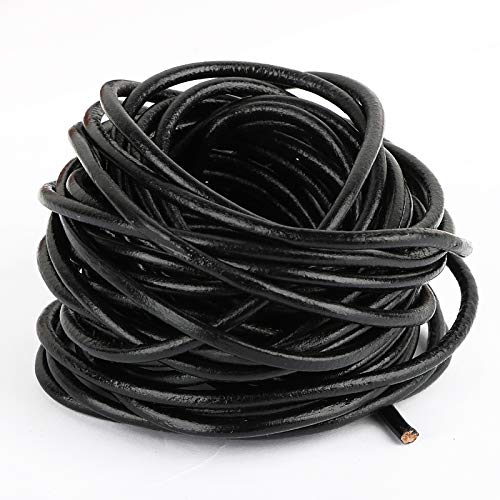 FLOFIA 3 Rollos de 20m x 3mm Cuerdas cuero redonda Cordón cuero Tira de piel negro marrón para Colgante Collar Pulsera Abalorios Manualidades DIY Bisutería Joyas (Negro, Marrón oscuro, Marrón natural)