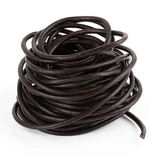 FLOFIA 3 Rollos de 20m x 3mm Cuerdas cuero redonda Cordón cuero Tira de piel negro marrón para Colgante Collar Pulsera Abalorios Manualidades DIY Bisutería Joyas (Negro, Marrón oscuro, Marrón natural)