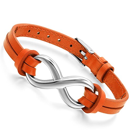 Flongo Joyería El Amor Infinito Pulsera de Cuero Hombre Mujer, Diseño Elegante Brazalete Charms, Ajustable de Uso a Diario, 7 Colores Disponibles, Original Regalo para San Valentín