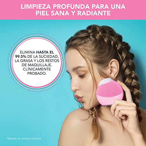 FOREO LUNA mini 3 Pearl Pink, cepillo de limpieza facial para todo tipo de pieles, ultra higiénico, modo Glow Boost, 12 intensidades, 400 usos por carga, conexión por app, 2 años de garantía