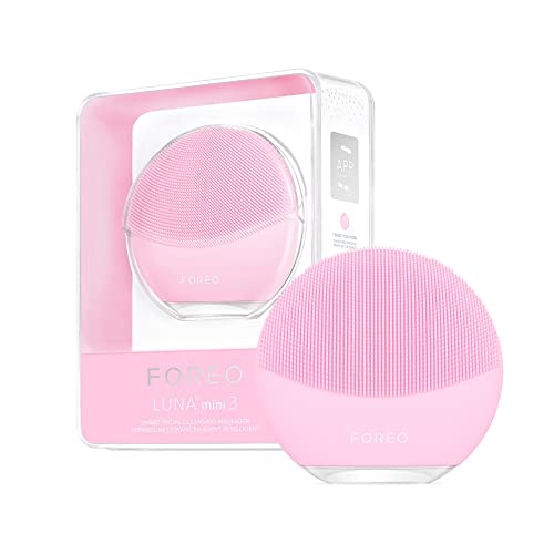 FOREO LUNA mini 3 Pearl Pink, cepillo de limpieza facial para todo tipo de pieles, ultra higiénico, modo Glow Boost, 12 intensidades, 400 usos por carga, conexión por app, 2 años de garantía