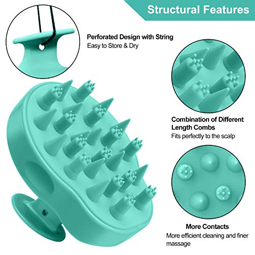 FReatech Actualizado Cepillo de Champú para Masaje de Cabeza con 2 Tipos Cerdas de Silicona, Cuida Cuero Cabelludo Censible y Delicado, Exfolia Suavemente y Estimula Crecimiento del Cabello, Verde