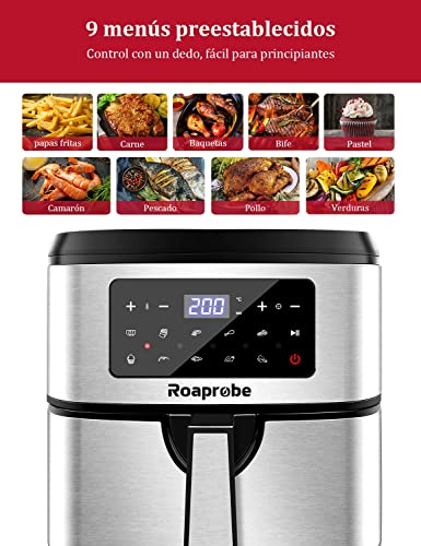 Freidora sin Aceite 7,5L, Roaprobe Freidora de aire, Air Fryer 1800W, on 9 Programas, Tiempo y Temperatura Ajustable, con Recetas para Patatas Fritas / Pollo Asado / Verduras, Sin BPA ni PFOA