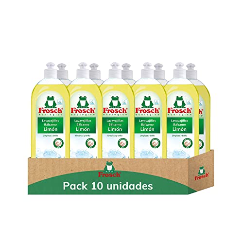 Frosch - Lavavajillas a Mano Líquido Bálsamo Limón, Desengrasa y Protege la Piel, Producto Ecológico y Dermatológicamente Testado - Pack de 10 Unidades x 750 ml