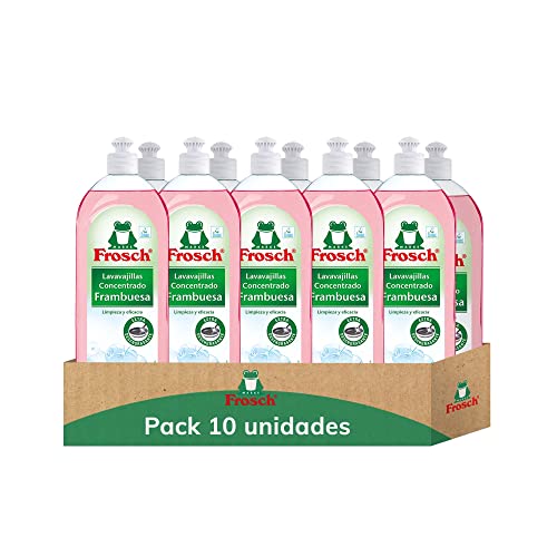 Frosch - Lavavajillas a Mano Líquido Concentrado, Fragancia a Frambuesa, Extra Desengrasante - Pack de 10 Unidades x 750 ml