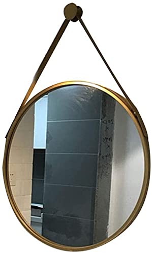 FXBFAG Espejo Colgante con Cuerda, Espejo Colgante Redondo con Marco de Metal Decorado Simplemente y de Lujo para Dormitorio, baño y Sala de Estar Espejo de Maquillaje (Color : Gold, Size : 70cm)