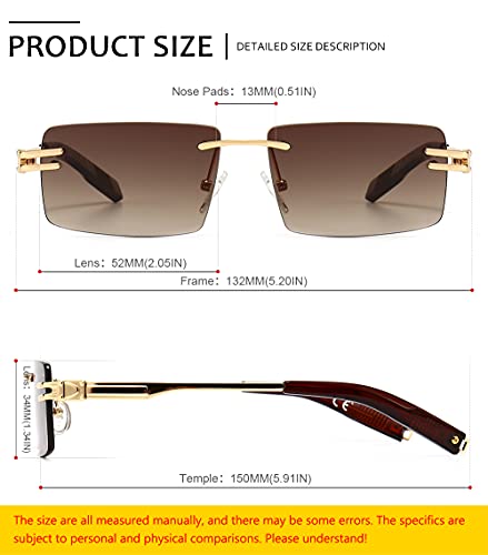 Gafas de sol retro sin montura para hombres mujeres rectangulares con montura ultra pequeña gafas de sol con lentes transparentes