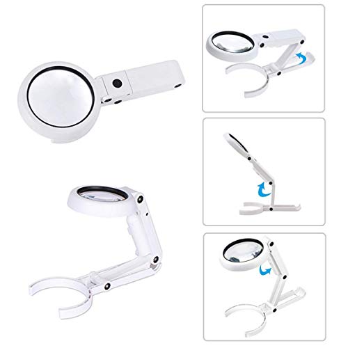 Gafas Lupa con Luz 8 LED - RIGHTWELL 5X Lupa de Mano de Gran Aumento, Lupa de Escritorio - Lupa para Leer Libros, Periódico y Joyero