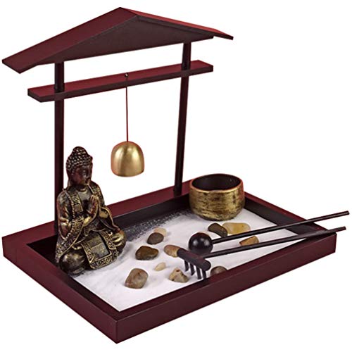 GARNECK Kit de Jardín de Arena Zen Estatua de Buda Quemador de Incienso Soporte Rastrillo Japonés Mini Jardín de Rocas Oficina en Casa Decoración de Escritorio