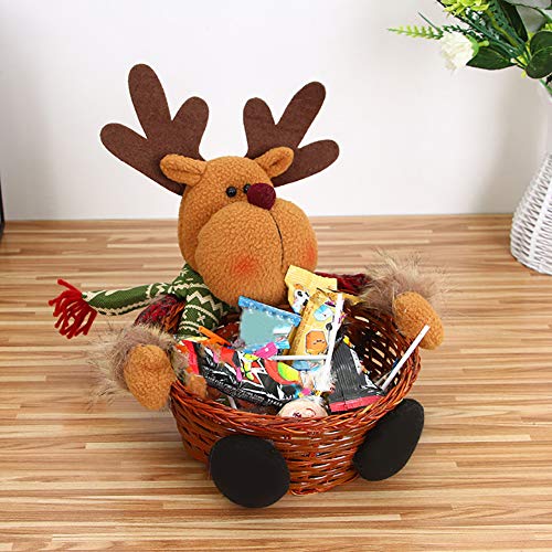 Gcroet Navidad Almacenamiento de Caramelo de Navidad Decoración del Ornamento, Navidad Decoración de Caramelo Cesta Elk Diseño Caramelo de la Navidad la Cesta de Mimbre de bambú Tejido de Cesta S