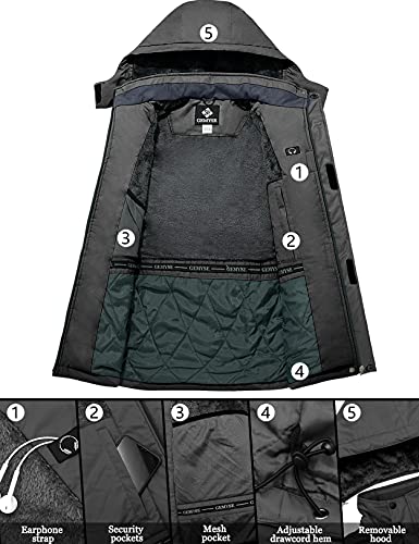 GEMYSE Chaqueta de Esquí Impermeable de Montaña para Hombre Abrigo de Invierno de Lana Antiviento con Capucha (Gris Hierro 08,L)