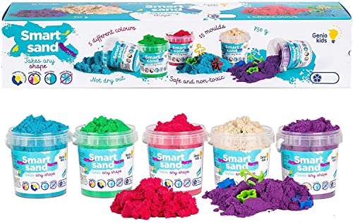 GenioKids Sand Toys Magic Sand 1,65 lb/750g - 5 colores Rainbow Modelado Sensorial Play Sand - Kits de manualidades para niños