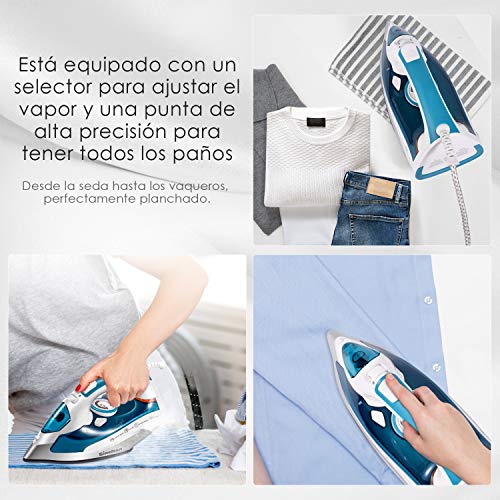 Ginelson Plancha de Vapor, Plancha Ropa 2400W con Anti-Escala, Control de Vapor y Temperatura Variable, Revestimiento Ceramic Coat, Anti Goteo, Auto Limpieza Antical,Depósito de 300 ml