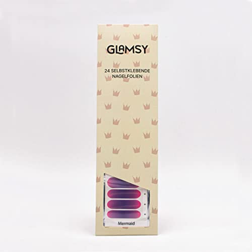 Glamsy® Lámina para uñas "Mermaid", degradado de color rosa y lila, larga duración, 24 láminas autoadhesivas ultrafinas en diferentes tamaños