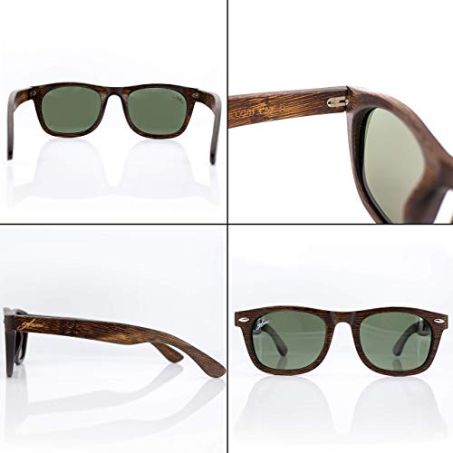 glozzi Gafas de sol madera de bambú para hombre y mujer con lentes reflectantes y polarizadas UV400 de categoría 3 y estuche de corcho - Marrón