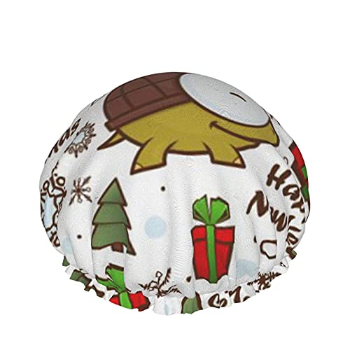 Gorro de ducha de dibujos animados de Navidad para las mujeres, PC 1 Ducha sombrero impermeable de doble capa-Reus Capas de baño elásticas capaces para niñas Spa Uso para el hogar, hotel y peluquería.