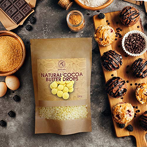 Gotas de Manteca de Cacao 250g - Theobroma - Manteca de Cacao / Grado Alimenticio - Manteca de Cacao Cruda - Cacao Nibs - Raw Sin Refinar Manteca de Cacao - Pastillas Hornear - Antioxidantes