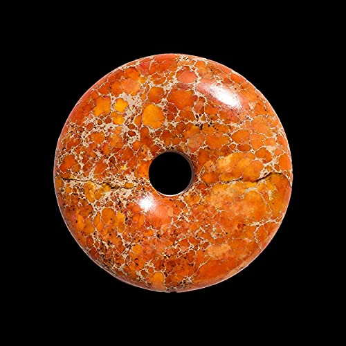 (Gp PNT04) Colgante de Piedra Imperial Jasper Naranja Teñido Rosquilla Donut 40mm x 1 Pieza. 40mm Donut Orange Color Enhanced Imperial Jasper Gemstone Charm Pendant x 1 Piece. Sold by Piece.