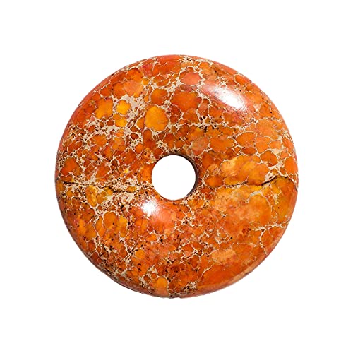 (Gp PNT04) Colgante de Piedra Imperial Jasper Naranja Teñido Rosquilla Donut 40mm x 1 Pieza. 40mm Donut Orange Color Enhanced Imperial Jasper Gemstone Charm Pendant x 1 Piece. Sold by Piece.