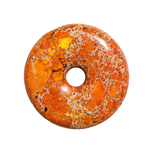 (Gp PNT05) Colgante de Piedra Imperial Jasper Naranja Teñido Rosquilla Donut 50mm x 1 Pieza. 50mm Donut Orange Color Enhanced Imperial Jasper Gemstone Charm Pendant x 1 Piece. Sold by Piece.