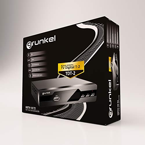 Grunkel - HDTV-18 T2 - Sintonizador TDT T2 USB reproductor y grabador en directo y diferido. Bajo Consumo. Mando a distancia. Marca España - Fácil instalación - Negro