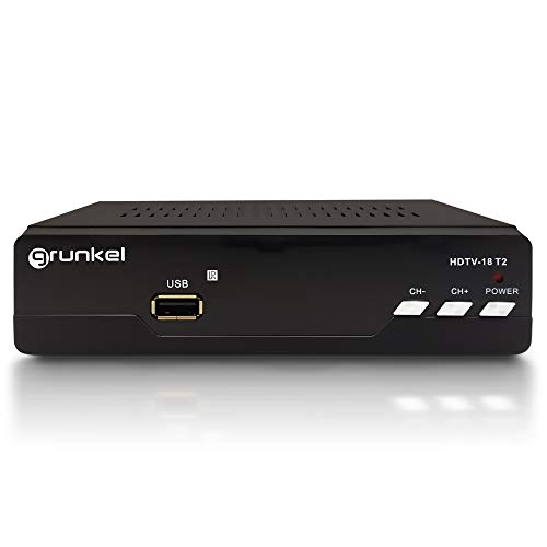 Grunkel - HDTV-18 T2 - Sintonizador TDT T2 USB reproductor y grabador en directo y diferido. Bajo Consumo. Mando a distancia. Marca España - Fácil instalación - Negro