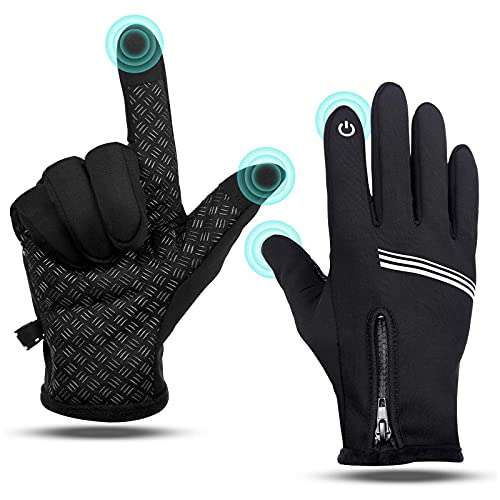 Guantes Ciclismo MTB Hombre Invierno Otoño, Guantes Bicicleta de Montaña Carretera Bici Moto Jardinería Running Pantalla táctil Touchscreen Antideslizante a Prueba de Viento Reflectante LEMEGO