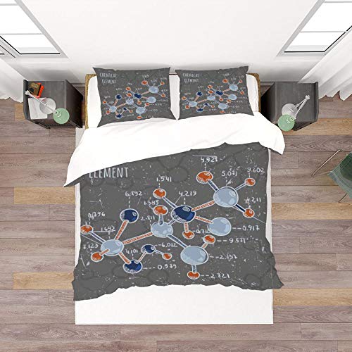 GVJKCZ Funda nórdica Impresa Fórmula Molecular Gris Azul Naranja Ropa de Cama de Microfibra 200x200 cm con Cierre de Cremallera +2 Fundas de Almohada 50x75 cm Apto para Adolescentes