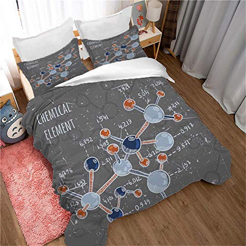 GVJKCZ Funda nórdica Impresa Fórmula Molecular Gris Azul Naranja Ropa de Cama de Microfibra 200x200 cm con Cierre de Cremallera +2 Fundas de Almohada 50x75 cm Apto para Adolescentes