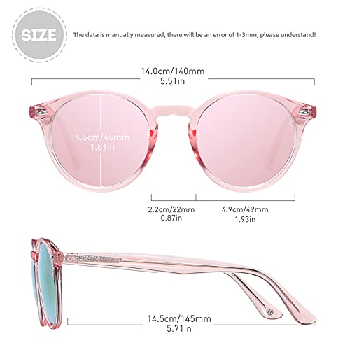 H HELMUT JUST Gafas De Sol para Mujer Hombre Redondas Polarizadas Vintage Unisex TR90 y Acetato Rosa Tipo Espejo