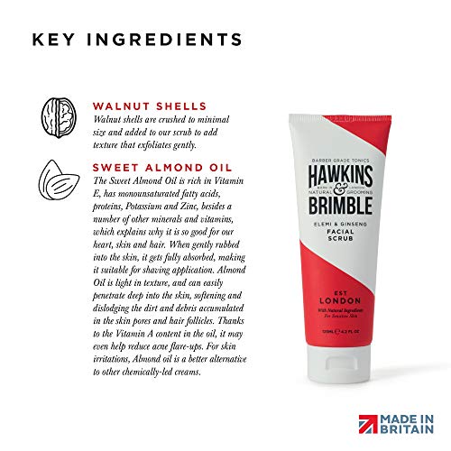 Hawkins & Brimble Mens Facial Scrub 125 ml - Walnut & Almond Pre Skin Face Exfoliator For Men | Pre Shave Lotion