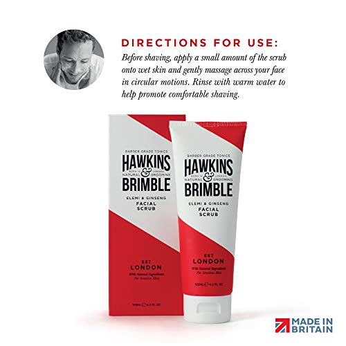 Hawkins & Brimble Mens Facial Scrub 125 ml - Walnut & Almond Pre Skin Face Exfoliator For Men | Pre Shave Lotion