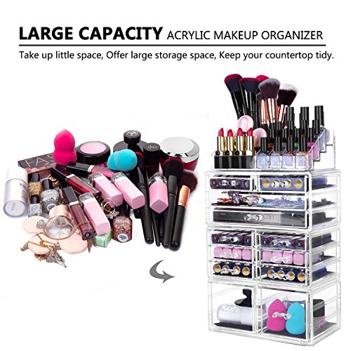 HBselect Organizador de Maquillaje de 8 Niveles, Transparente Acrílico Tocador Caja Organizadora Maquillaje, Cosméticos Joyería Organizador para Guardar Esmalte Uñas Pintalabios Delineador De Ojos