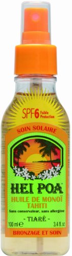 Hei Poa, Filtro solar corporal con Aceite de Monoï, perfume tiaré SPF6-100 ml.