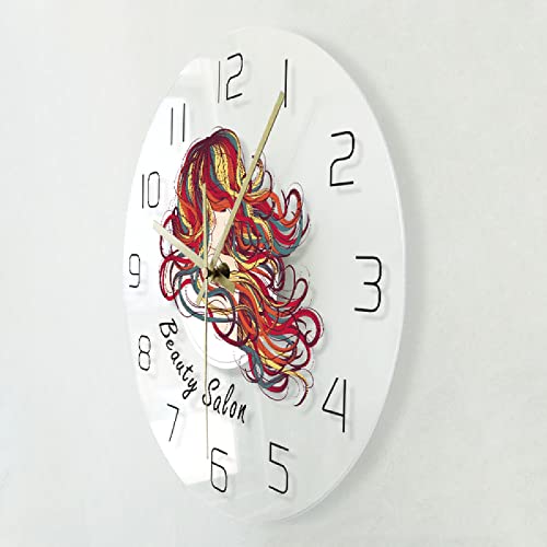 Hermosa Dama con Colorido Pelo Largo Decoración de Pared Reloj Belleza Peluquería Reloj de Pared Peluquería Peluquería Peluquería Regalo, sin LED