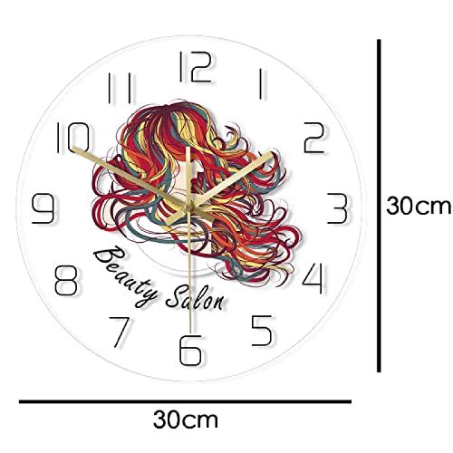 Hermosa Dama con Colorido Pelo Largo Decoración de Pared Reloj Belleza Peluquería Reloj de Pared Peluquería Peluquería Peluquería Regalo, sin LED