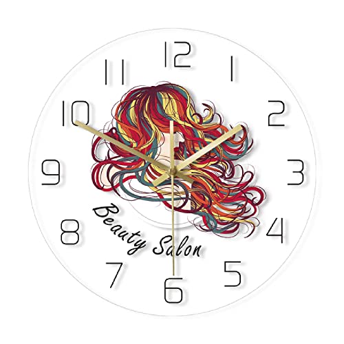 Hermosa Dama con Colorido Pelo Largo Decoración de Pared Reloj Belleza Peluquería Reloj de Pared Peluquería Peluquería Peluquería Regalo, sin LED