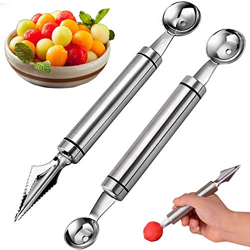 Herramienta de tallado de frutas, herramienta de excavación de bolas, herramienta de cocina multifunción de acero inoxidable, herramienta de ensalada de bricolaje, Conjunto de 2 piezas