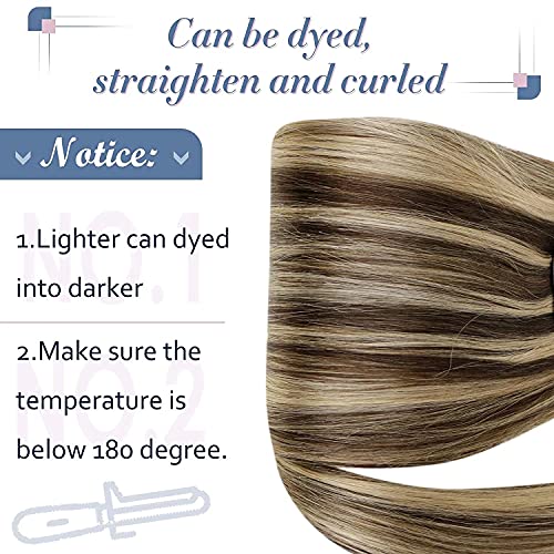 Hetto Extensiones Cola De Cabello Marrón Ponytail Clip en Extensiones Pelo Natural Cola De Cabello Marrón Oscuro con Rubio Caramelo 14Pulgada 70g