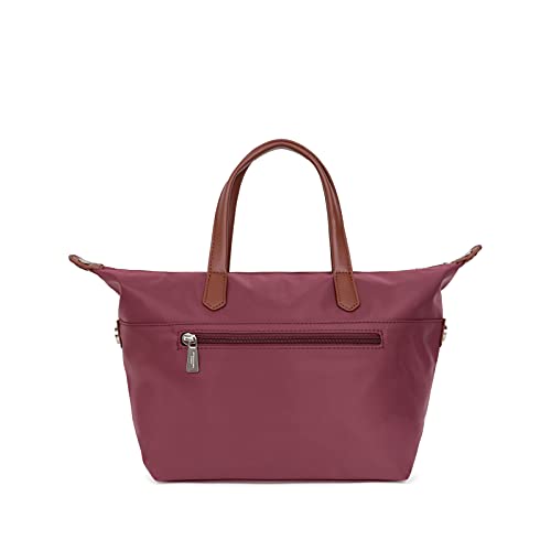 Hexagona Paris Tote Mujer-Colección Pop-Grosella Negra-en Nylon Mano pequeño-Bolso Bandolera, Magenta, L : 38 x h : 22 x P : 11 cm