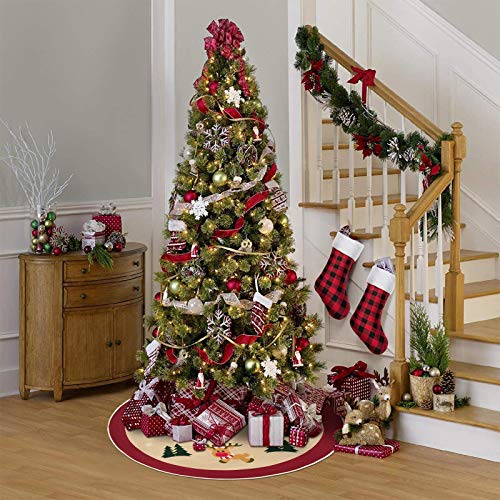 Hleane Falda redonda de reno para árbol de Navidad, decoración para el árbol de Navidad, protección contra las agujas de abeto, cálida roja, para decoración del hogar, 120 cm