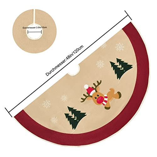 Hleane Falda redonda de reno para árbol de Navidad, decoración para el árbol de Navidad, protección contra las agujas de abeto, cálida roja, para decoración del hogar, 120 cm